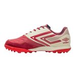 chuteira society n°38 umbro pro 5 bump club branco e vermelho (mp)