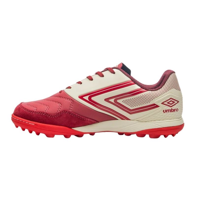 chuteira society n°38 umbro pro 5 bump club branco e vermelho (mp)