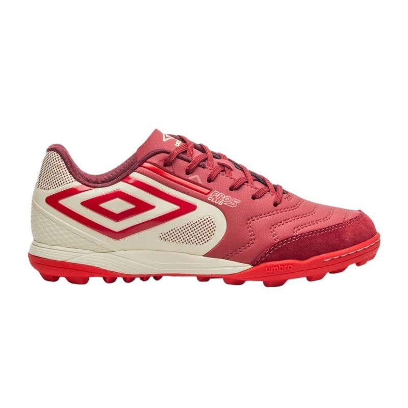 chuteira society n° 42 umbro pro 5 bump club branco e vermelho (mp)