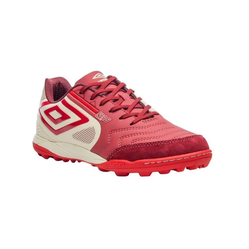 chuteira society n°43 umbro pro 5 bump club branco e vermelho (mp)