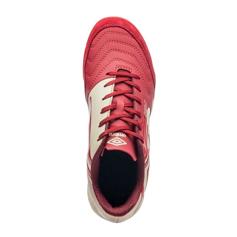 chuteira society n°43 umbro pro 5 bump club branco e vermelho (mp)