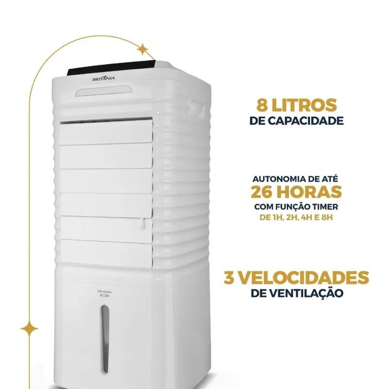 climatizador de ar britânia 8l 4 em 1 127v bcl08a branco (mp)
