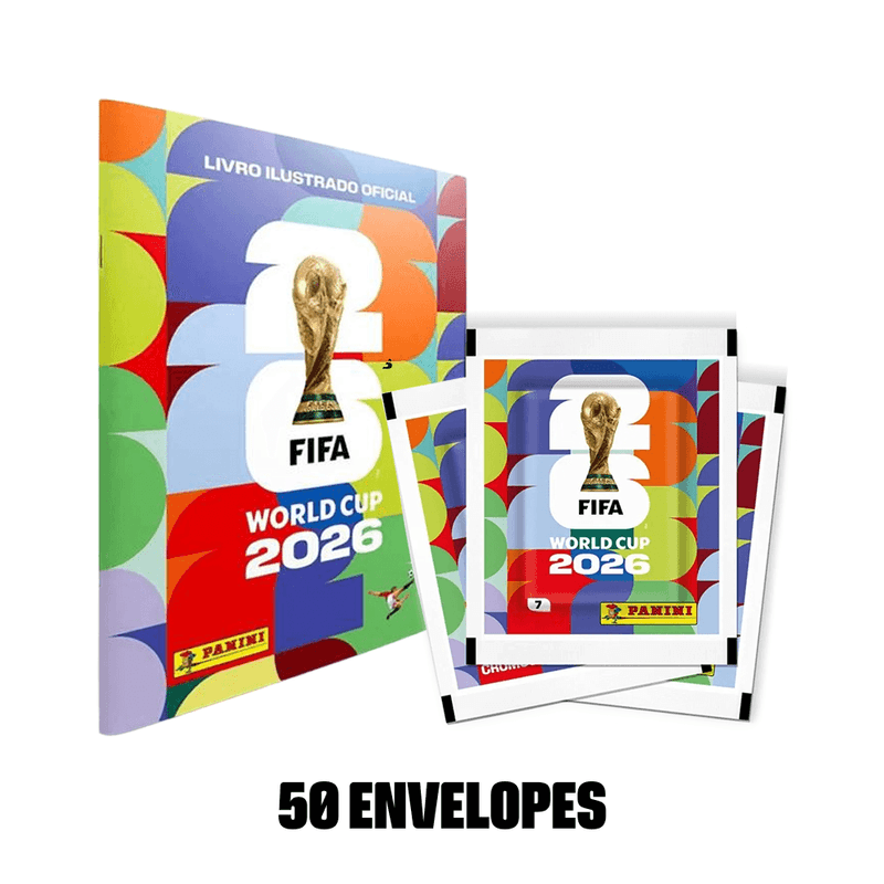 álbum de figurinhas + envelope de figurinhas copa do mundo 2026 panini 7 cromos - 50 envelopes