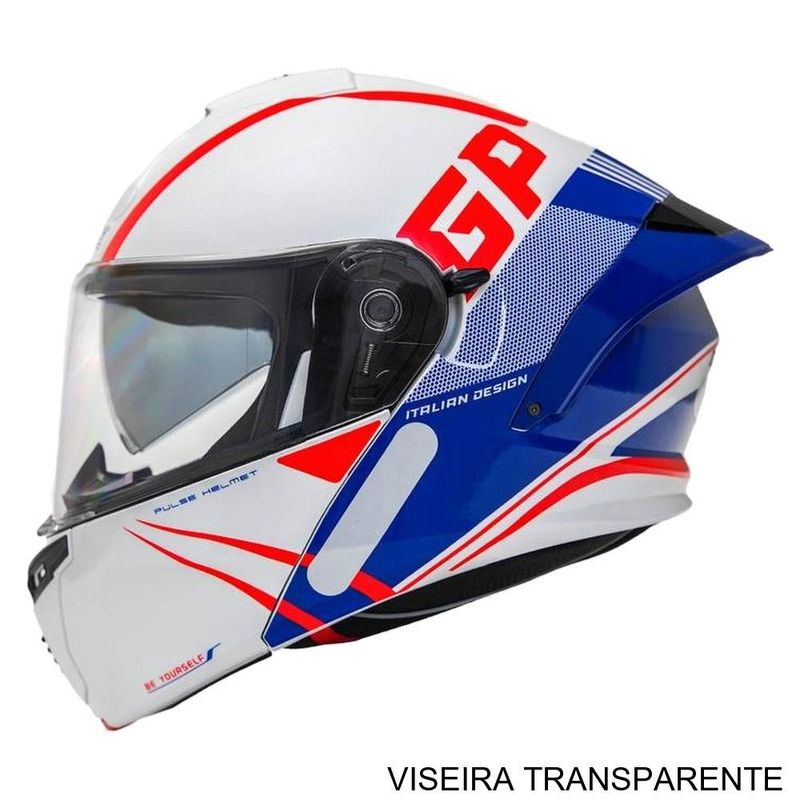 capacete gp tech a128 sv pulse escamoteável be yourself 60 branco e azul (mp)