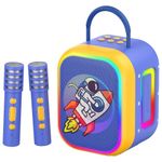 caixa de som bluetooth com função karaokê azul e amarelo xk-kids1
