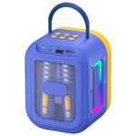 caixa de som bluetooth com função karaokê azul e amarelo xk-kids1