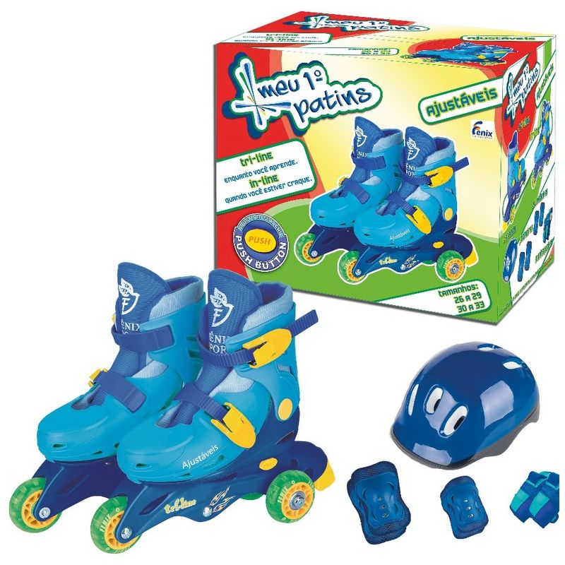 kit patins fênix triline azul tl-01a 30-33