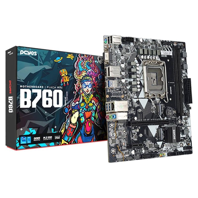 placa mãe pcyes b760 intel lga 1700 ddr5 12ª a 14ª geração pcyb760-14g64 (mp)