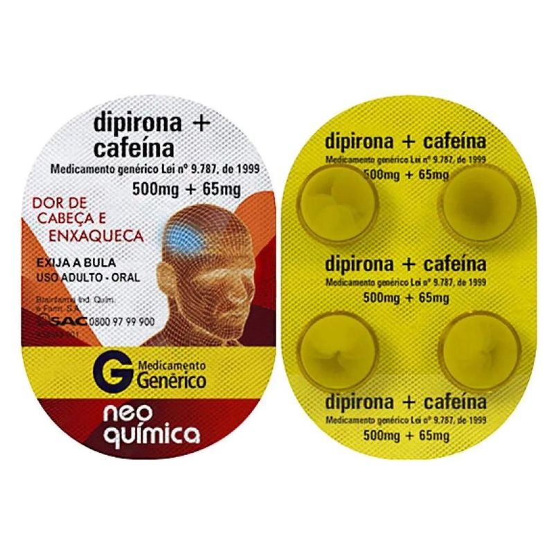 dipirona sódica 500mg + cafeína 65mg 4 comprimidos neo química