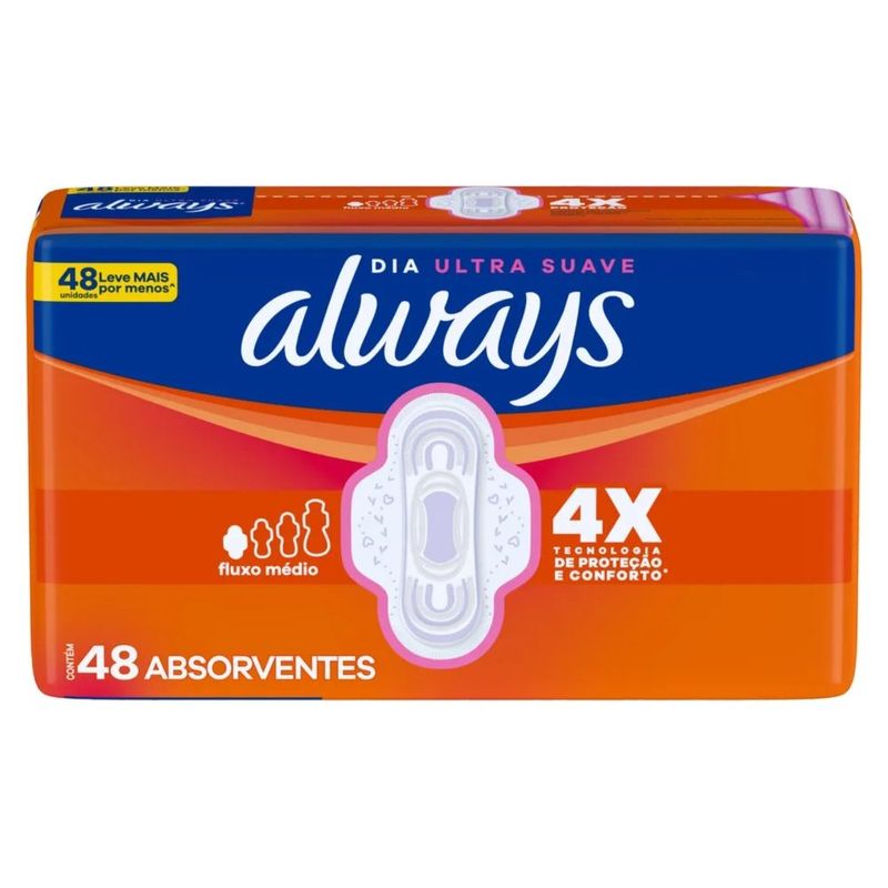 absorvente always dia ultra suave com abas 48 unidades