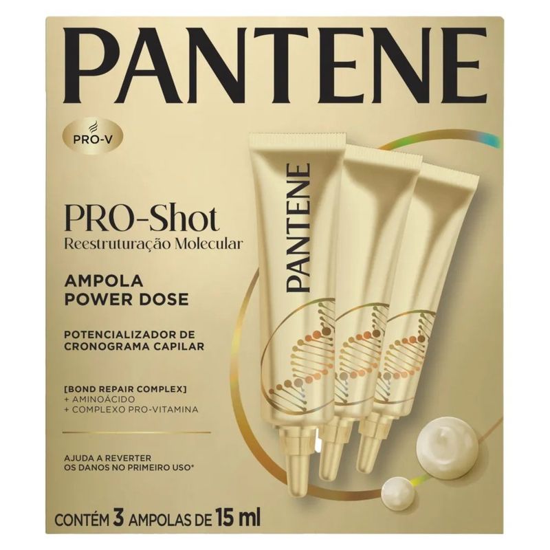 ampola reconstrutora capilar pantene pro-shot restruturação molecular 3 ampolas 15ml cada