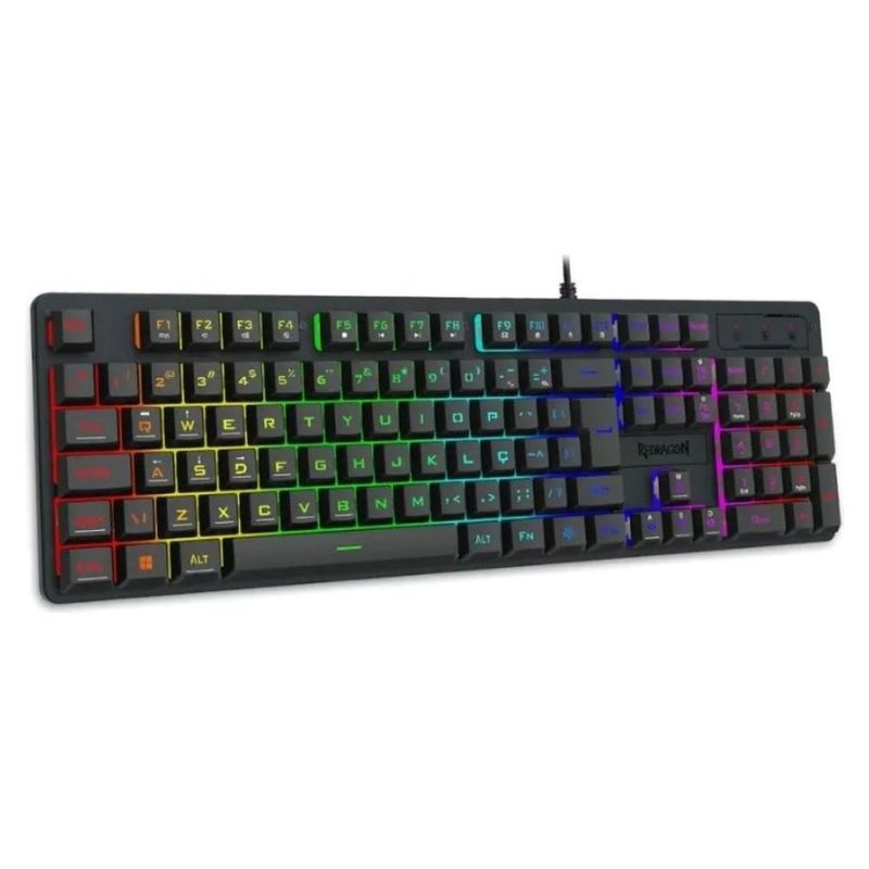 teclado gamer redragon netherbane rainbow rgb usb k521-r preto (mp)