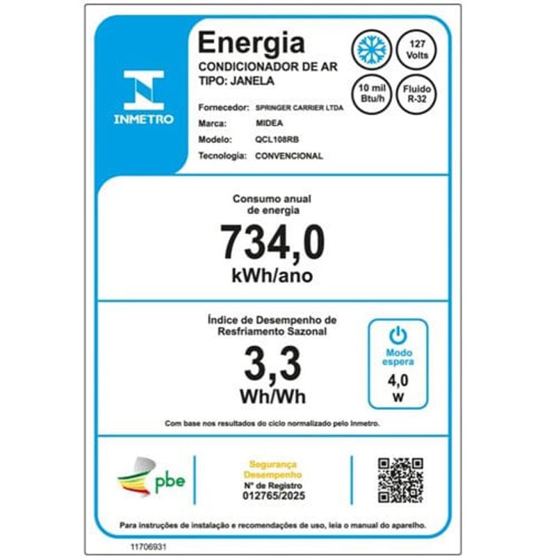 ar-condicionado de janela 10.000 btus midea eletrônico frio 127v qcl108rb