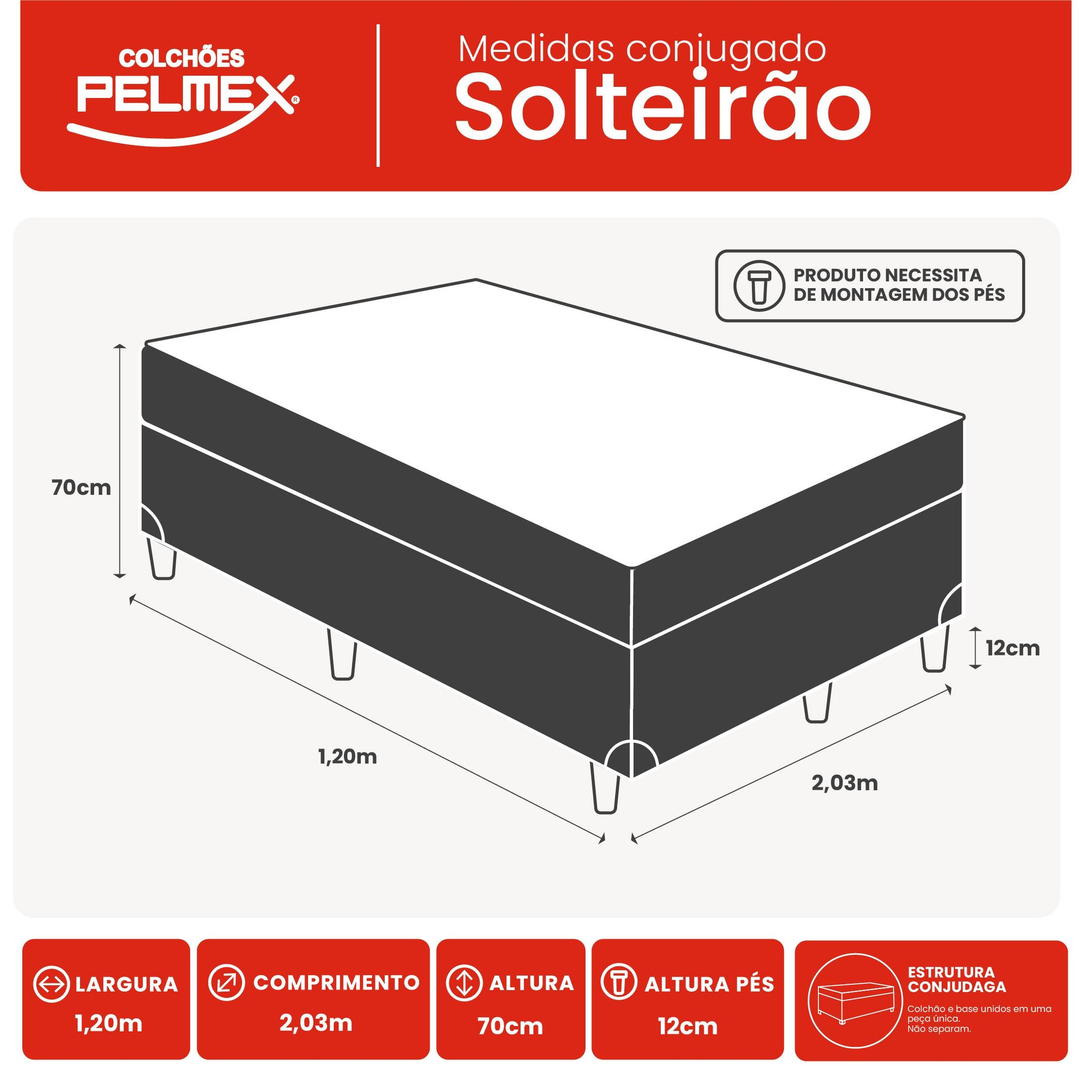 Cama Box Viúva Confort Molas Ensacadas Pelmex Pocket 70x120x203cm (MP)