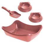 kit higiene para gato stark pet wave sandbox bandeja com pá e 2 comedouros rosê (mp)