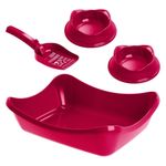 kit higiene para gato stark pet wave sandbox bandeja com pá e 2 comedouros magenta (mp)
