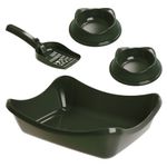 kit higiene para gato stark pet wave sandbox bandeja com pá e 2 comedouros verde musgo (mp)