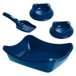 kit higiene para gato stark pet wave sandbox bandeja com pá e 2 comedouros azul colbato (mp)