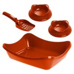 kit higiene para gato stark pet wave sandbox bandeja com pá e 2 comedouros cobre (mp)