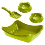 kit higiene para gato stark pet wave sandbox bandeja com pá e 2 comedouros verde neon (mp)