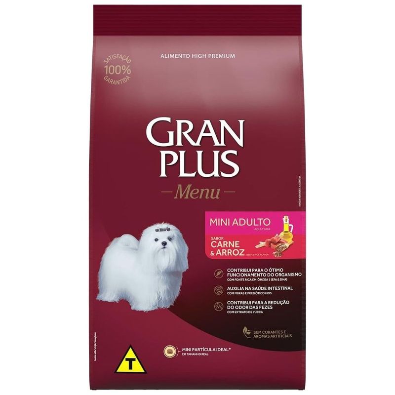 ração para cães adutos gran plus menu mini carne arroz 15kg (mp)