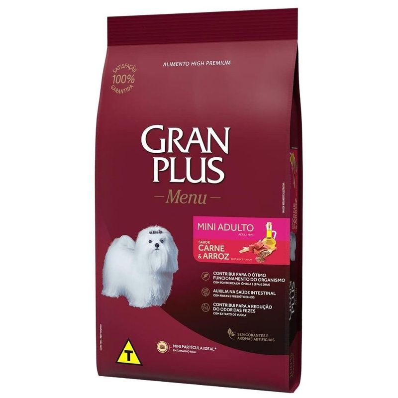 ração para cães adutos gran plus menu mini carne arroz 15kg (mp)