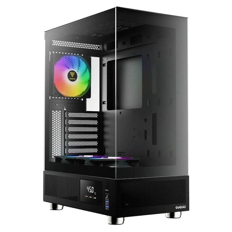gabinete gamer gamdias atlas e1 mid tower vidro temperado com 3 fans argb preto (mp)