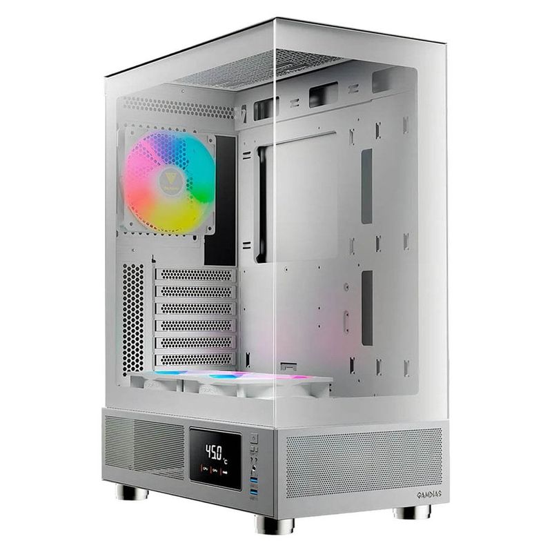 gabinete gamer gamdias atlas e1 wh mid tower vidro temperado com 3 fans argb branco (mp)