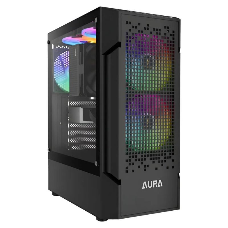 gabinete gamer gamdias aura gc7 mid tower vidro temperado com 3 fans argb preto (mp)