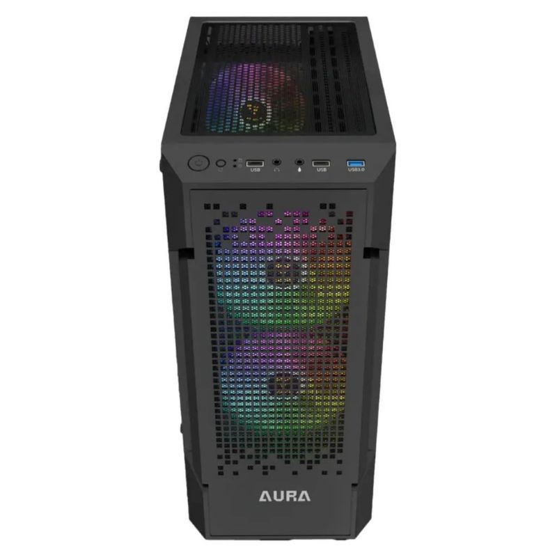 gabinete gamer gamdias aura gc7 mid tower vidro temperado com 3 fans argb preto (mp)