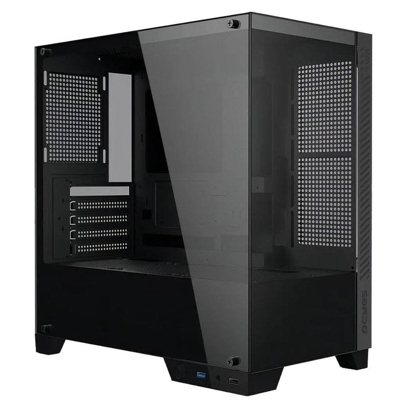 gabinete gamer pcyes forcefield twr black vulcan mid tower vidro temperado preto (mp)