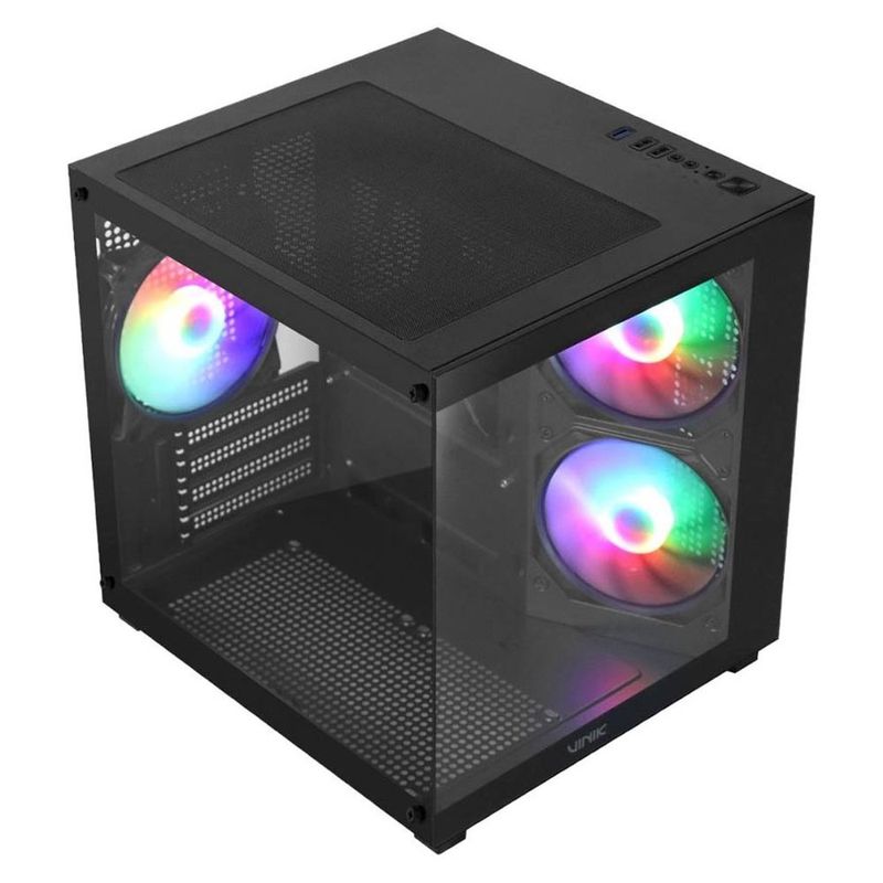 gabinete gamer vinik g-cube aquário mid tower vidro com 3 fans preto gggcvbk (mp)