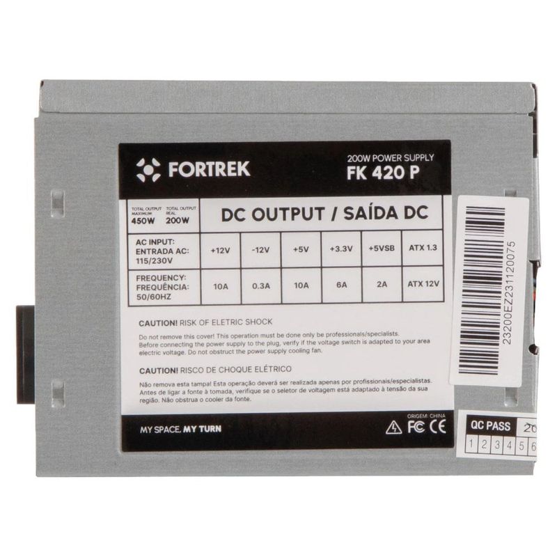 fonte atx 200w fortrek pws-2003 (mp)