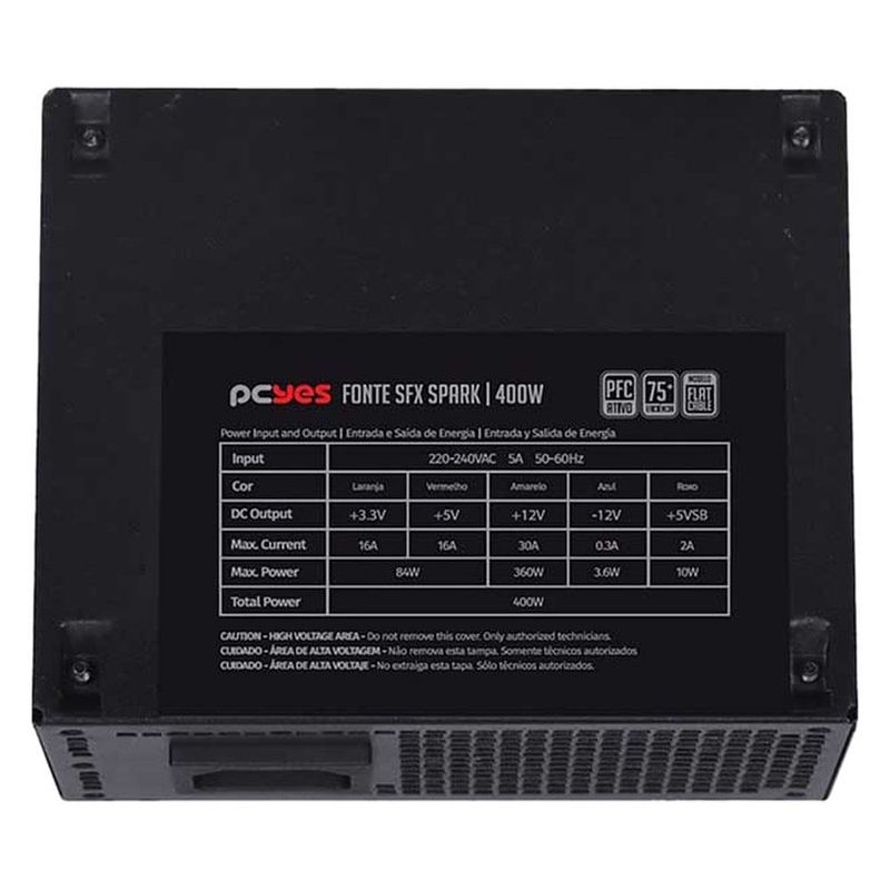 fonte sfx slim 400w pcyes spark 75+ pfc ativo spkp400mbpt (mp)