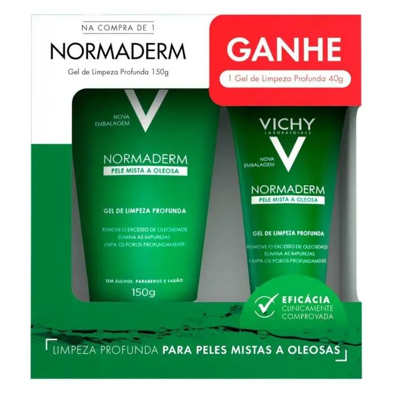 kit gel de limpeza facial vichy normaderm pele mista a oleosa 150g + 40g