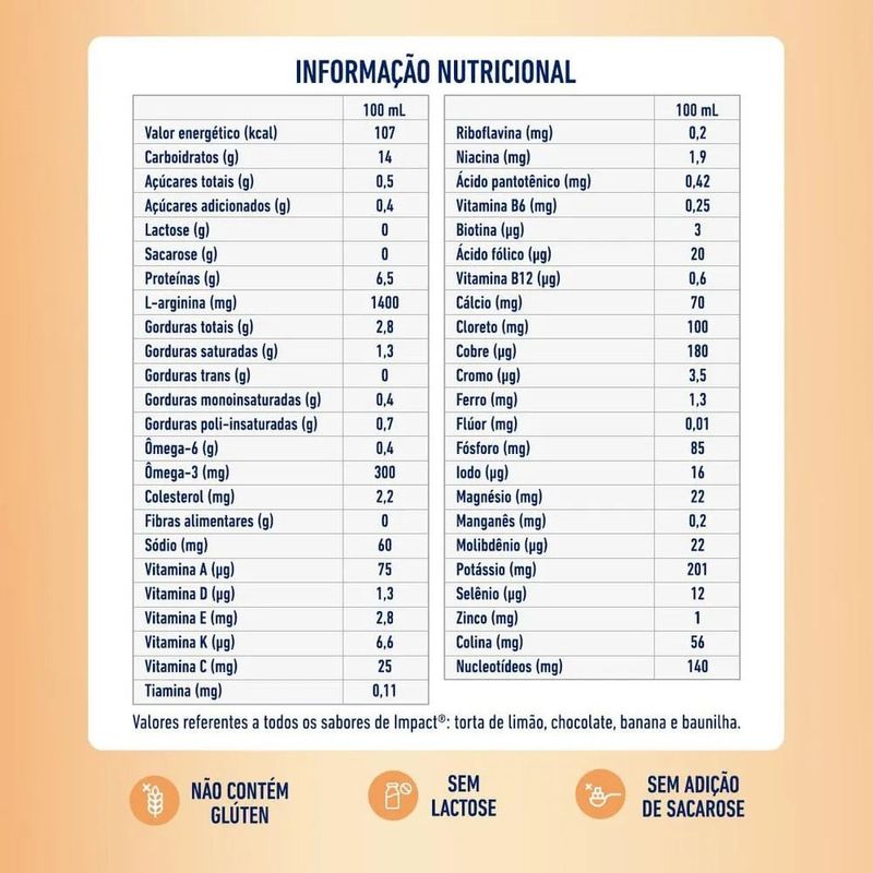 nutrição enteral e oral impact pêssego 200ml
