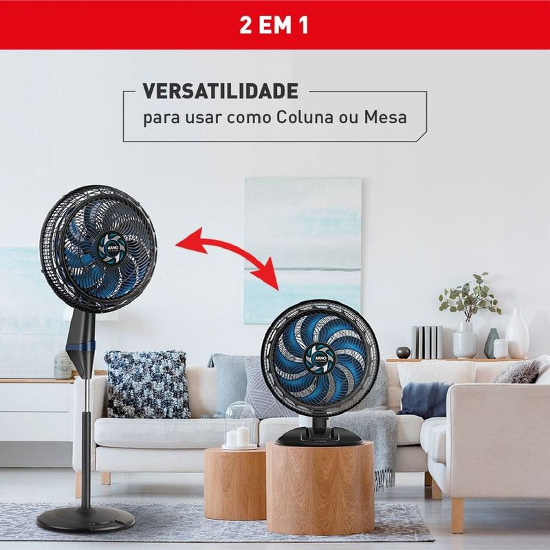 ventilador de mesa e coluna x-treme 40cm preto com azul ve3990b5