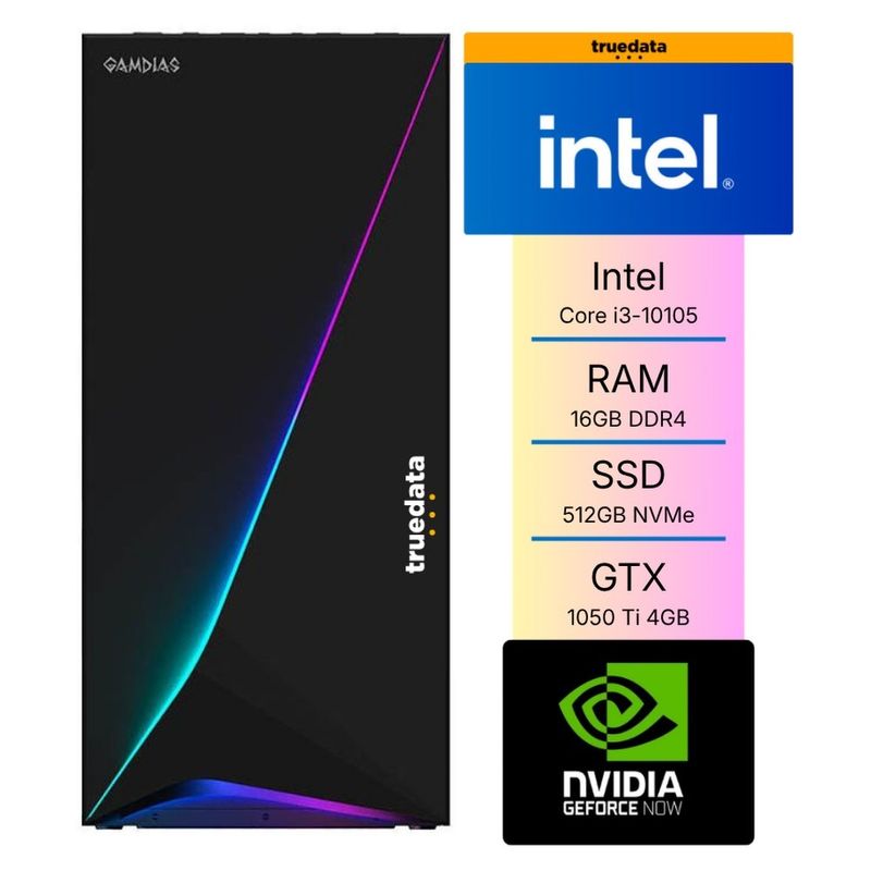 computador gamer truedata intel core i3 10ª geração 16gb ssd 512gb nvme gtx 1050 ti 4gb fonte 500w (mp)