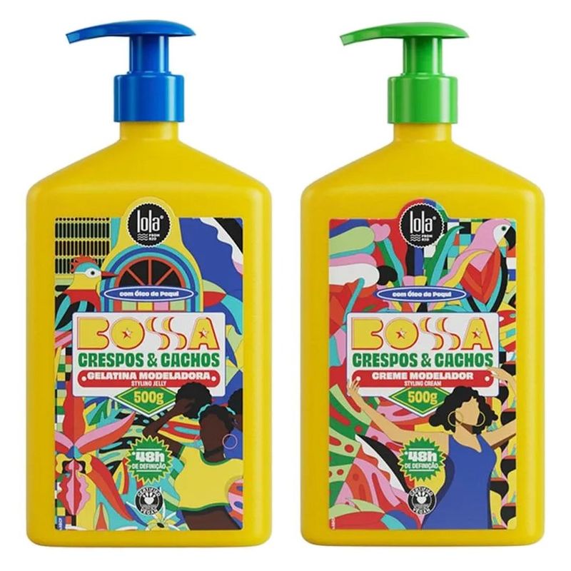 kit lola bossa crespos e cachos creme modelador 500g e gelatina modeladora 500g