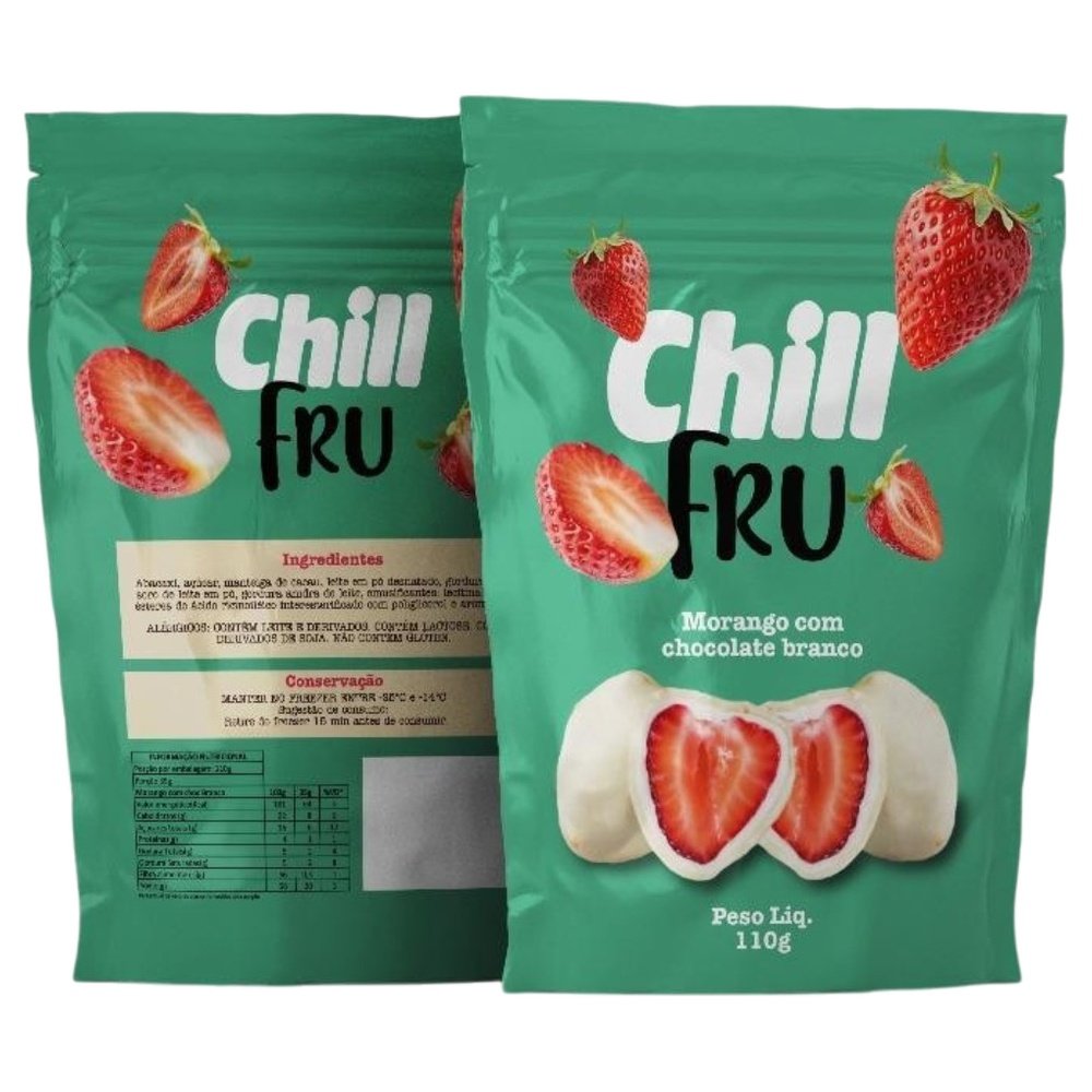 Morango Congelado com Cobertura de Chocolate Branco Chilli Fru 110g