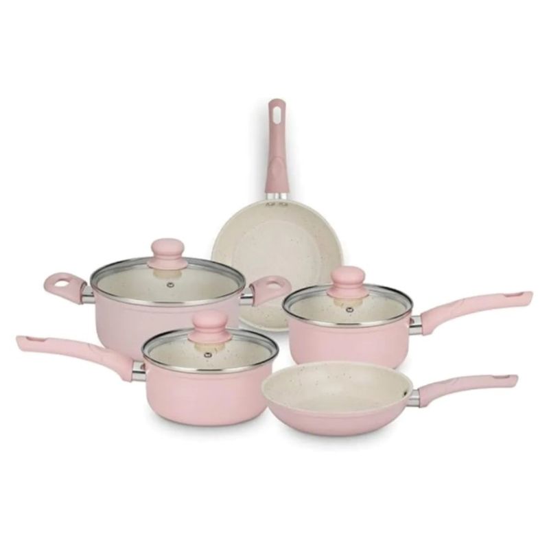 conjunto de panelas 5 peças mta serena com tampa vidro rosa (mp)