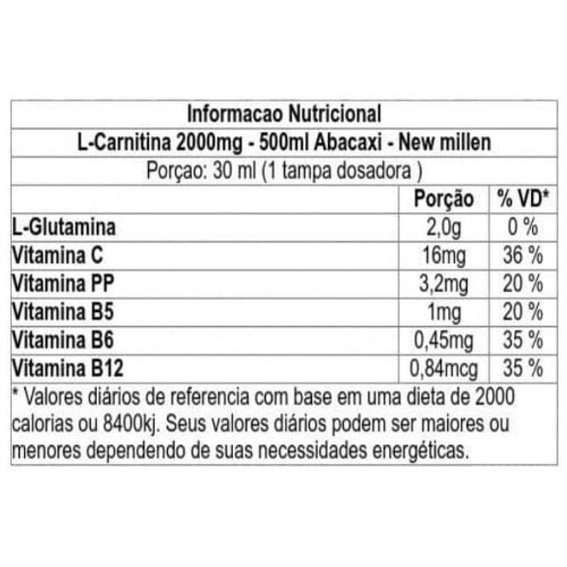 l-carnitina 2000 new millen abacaxi 500ml (mp)