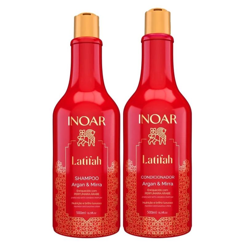 kit inoar latifah shampoo argan & mirra 500ml e condicionador argan & mirra 500ml