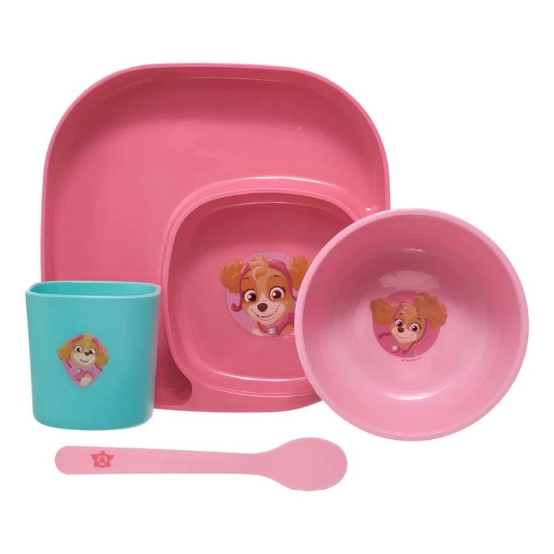 kit refeição 4 peças patrulha canina skye rosa (mp)