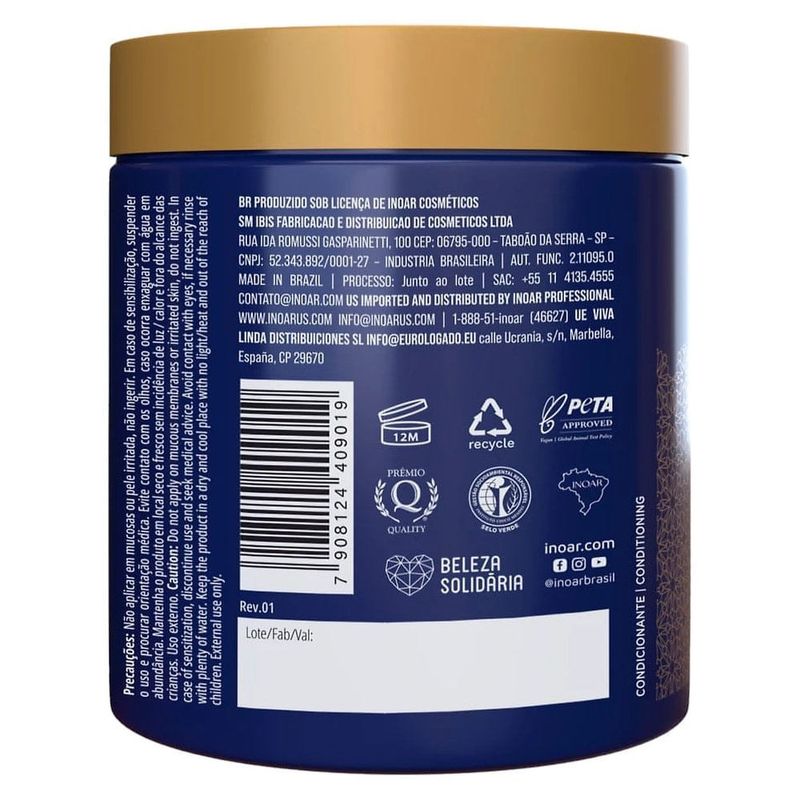 máscara de tratamento capilar inoar baccarah blue amêndoa doce e tâmaras 500g