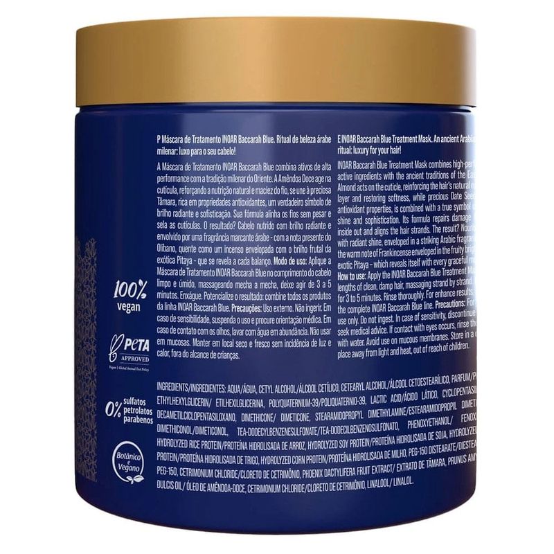 máscara de tratamento capilar inoar baccarah blue amêndoa doce e tâmaras 500g