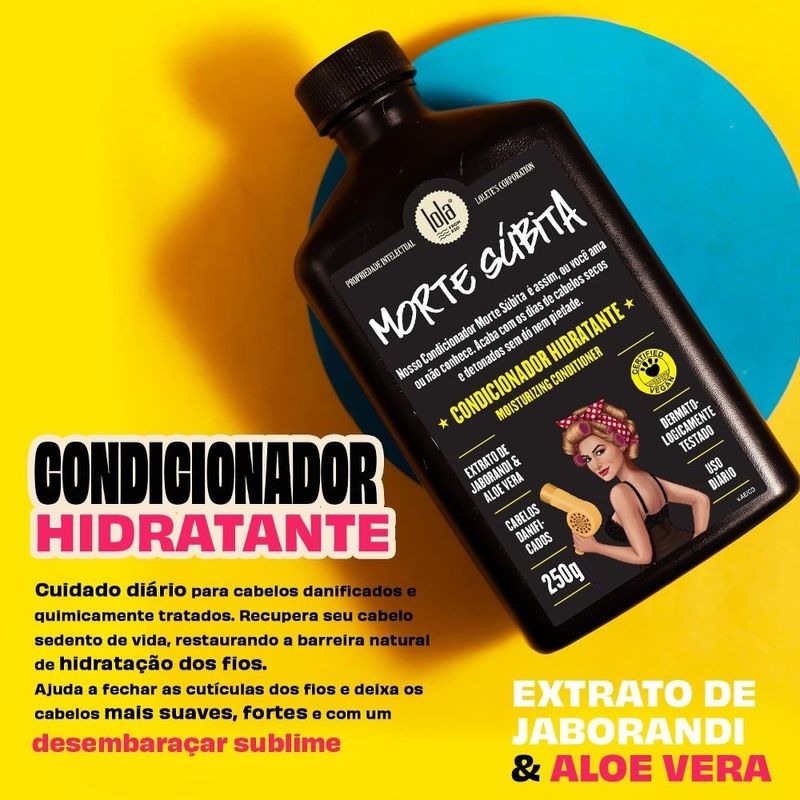 kit lola from rio morte súbita shampoo hidratante + condicionador hidratante + spray reparação total 250ml
