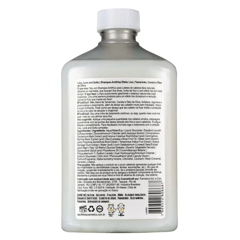 shampoo antifrizz liso leve and solto lola from rio 250ml