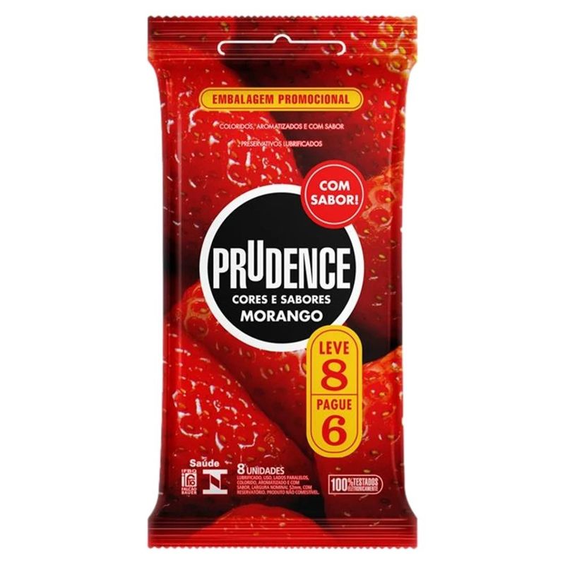 preservativo masculino lubrificado prudence cores e sabores morango 8 unidades