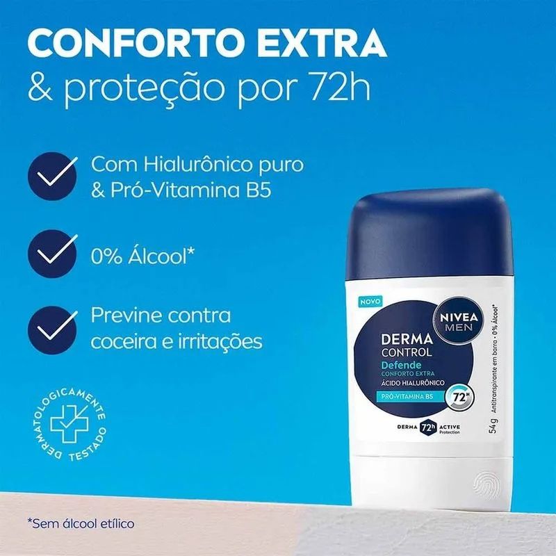 desodorante antitranspirante nivea men derma control defende barra 54g